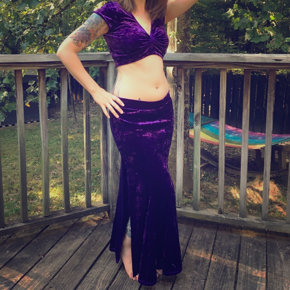 Long purple velvet skirt